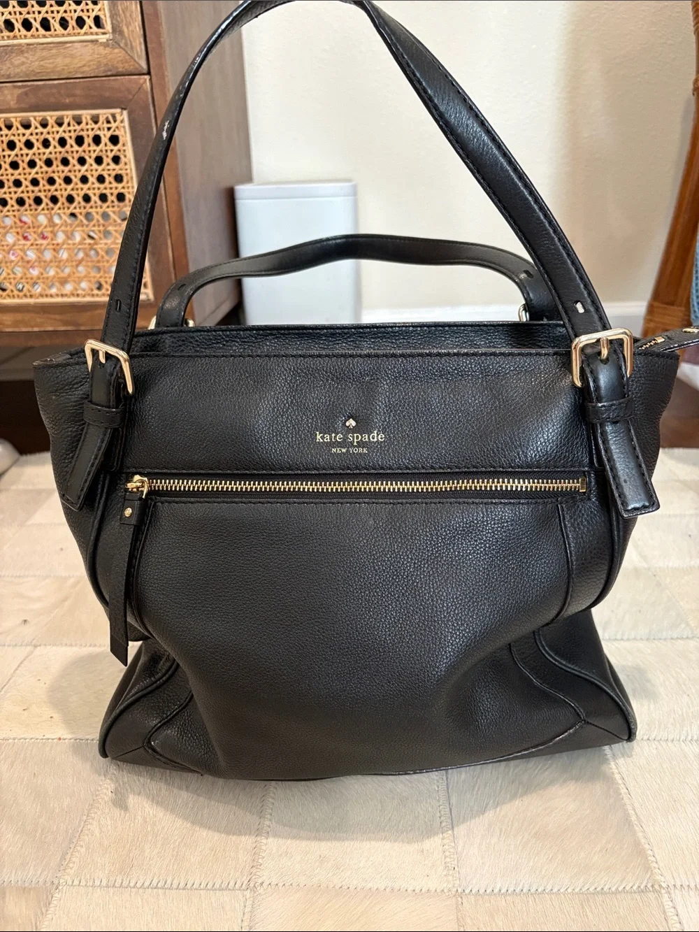kate spade Black Pebbled Leather Shoulder Bag with Gold Hardware